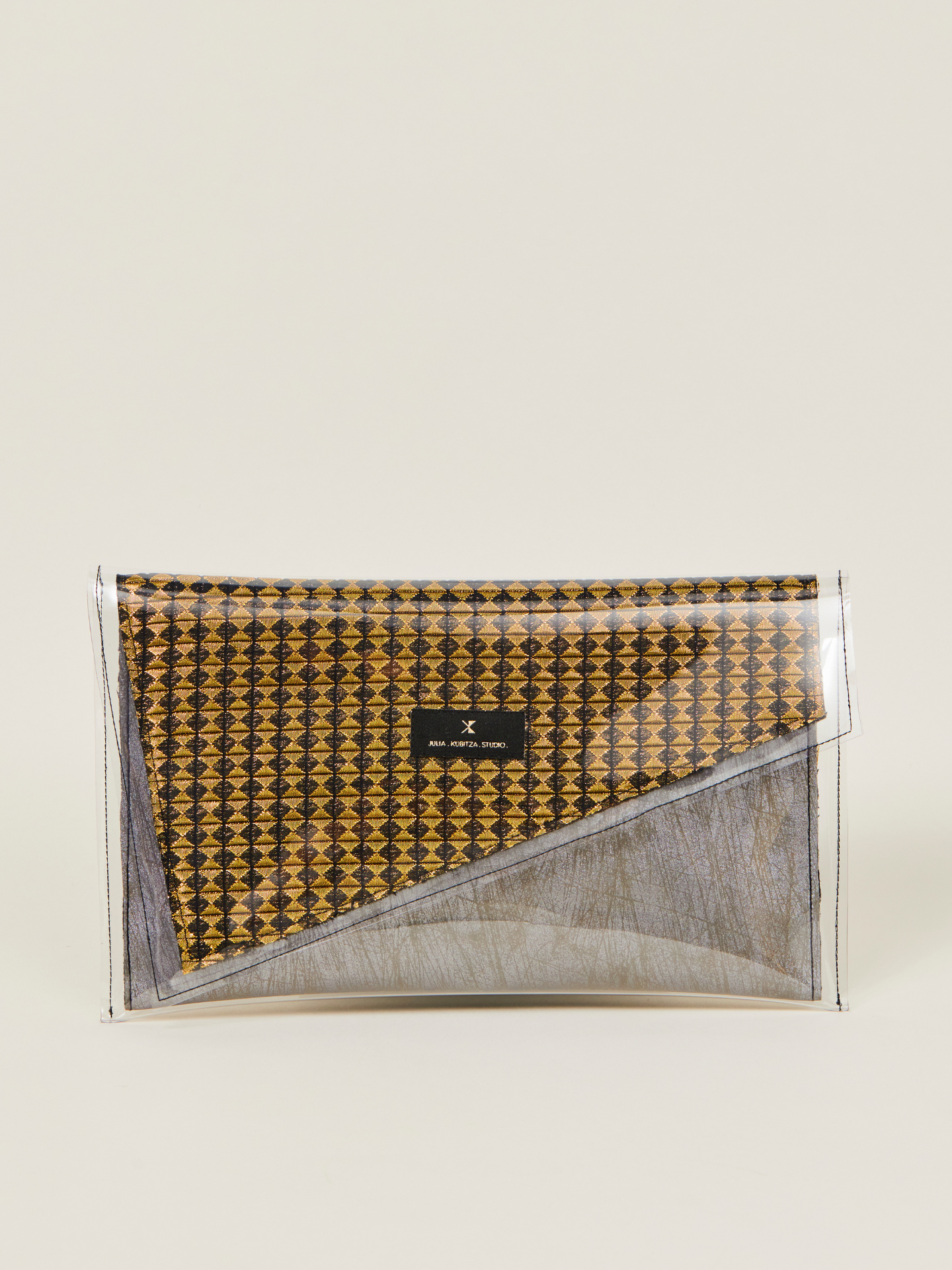 unique Damen Clutch Handtasche mit Couture Stoffen in gold und silber